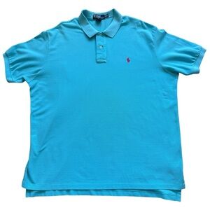 Polo Ralph Lauren Polo Shirt Men's 2XL Turquoise Blue Pink Pony Logo Mesh Pique